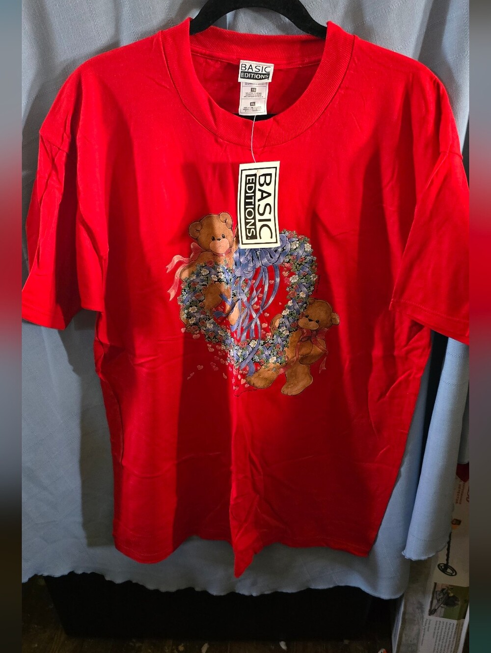 Basic Editions Red Short-Sleeve Tee with Heart & Teddy Bear Graphic